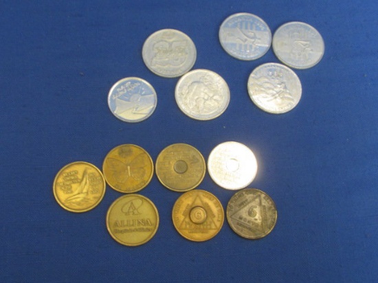 13 Assorted Metal Tokens – Several AA Sobriety & more