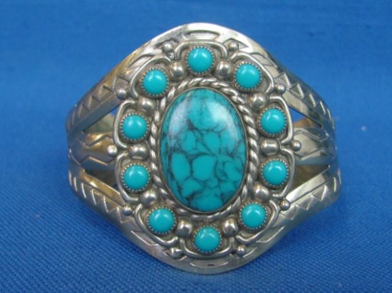 Bell Trading Post Co Nickle Silver & Faux Turquoise Bracelet – Southwestern Look