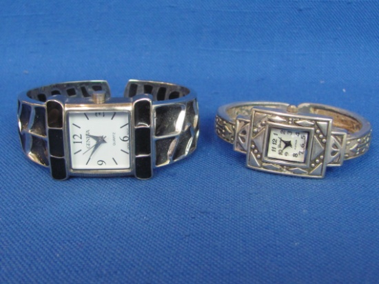 2 Geneva Clamp Bracelet Style Wristwatches – Both running – Silvertone