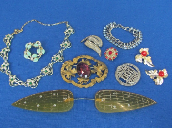 Mixed Lot of Vintage Jewelry – Pins – Necklace – Bracelet – 1 Pair of Earrings