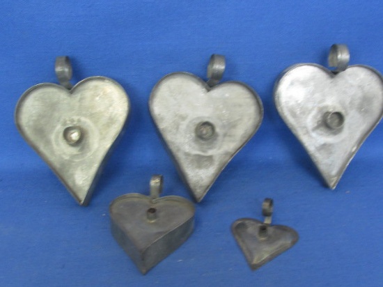 5 Decorative Tin Candle Holders W/ Heart Shaped Drip Pans 2” to 4” - For miniature candles if at all