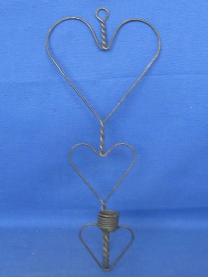 Twisted Wire Triple Heart Wall Sconce (for a taper) – Great as Towel Rack too –12” T x 6” W x 3” Dee