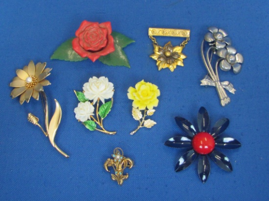 Lot of Vintage Flower Pins/Brooches – 1 Enamel – 1 Plastic – Longest is 4”