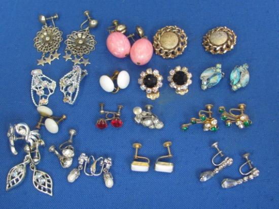 Lot of Vintage Earrings – Clip-on or Screw-on – Some Rhinestones – All unsigned