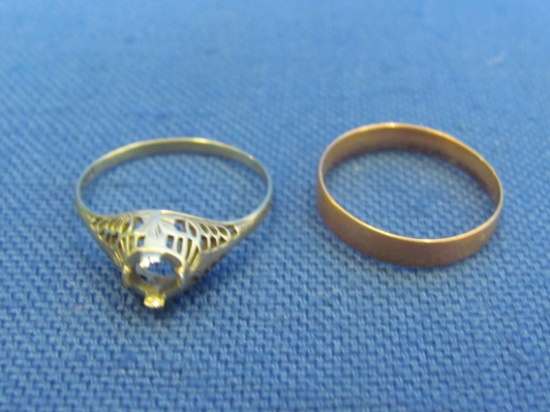 2 Vintage Rings – 14 Kt White Gold missing stone at 1.3 grams – Band marked 14 Kt but