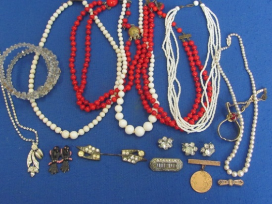 Lot of Vintage Costume Jewelry – Glass Beaded Necklaces – Rhinestone Necklace