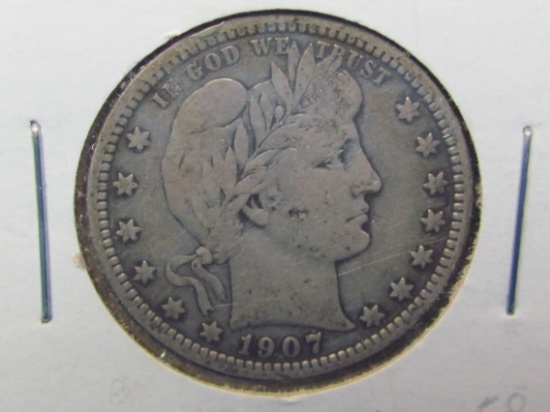 1907-D Barber Quarter – 90% Silver – Condition as shown in photos