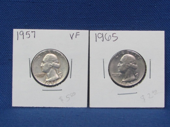 1957 Washington Quarter – 90% Silver  - Plus 1965 Quarter – Condition as shown in photos