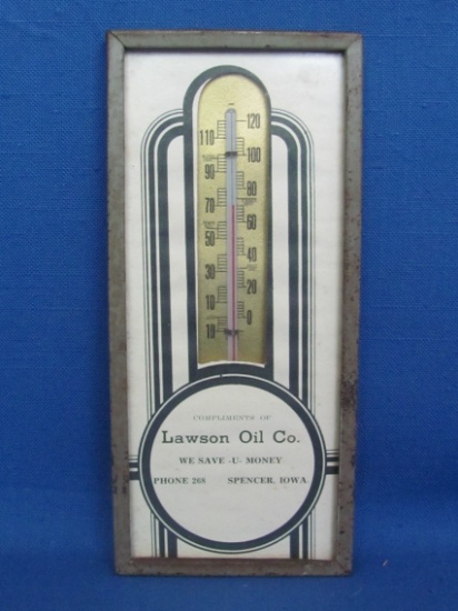 Thermometer “Lawson Oil CO. We Save -U- Money, Phone 268 Spencer, Iowa” 8” long