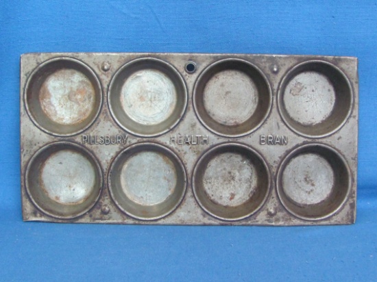 Vintage Metal Muffin Tin “Pillsbury Health Bran” - 13 1/2” x 6 3/4” - Makes 8