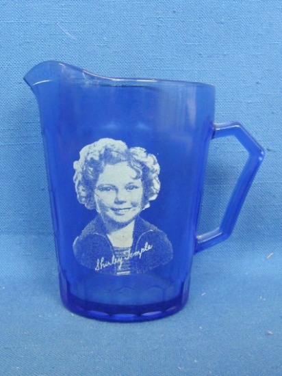 “Shirley Temple” Cobalt Blue Glass Pitcher with Hexagons – 4 1/2” tall – Good condition