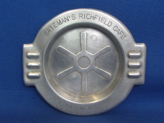 Aluminum Ashtray “Bateman's Richfield Cafe – Medford, Ore.”  4 3/4” in diameter