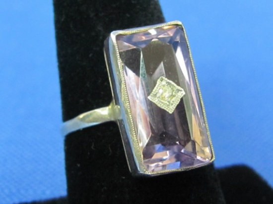 Vintage Silver Ring w Light Purple Glass Stone – Size 7.5 – Unmarked but probably Sterling