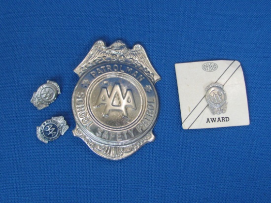 3 Safety Patrol Pins & 1 Badge – 1 Pin on Original Card – Badge is 2 3/4” long