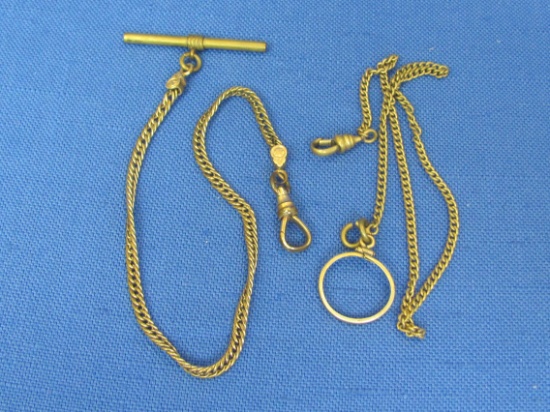 2 Vintage Gold-Plate Watch Chains – 1 marked “Simmons” is 10 1/4” long – Other is damaged