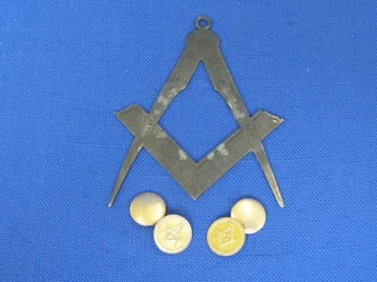 Masonic Emblem & Vintage Gold Plated Cufflinks – Emblem is 3 1/2” long & metal