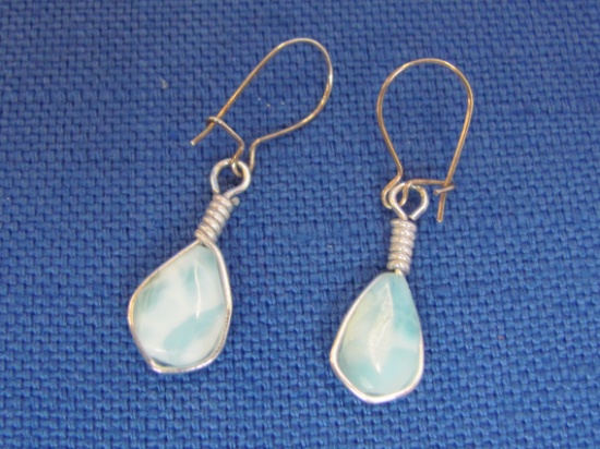 Delicate Sterling Silver & Larimar Earrings – Will dangle about 1 1/4”