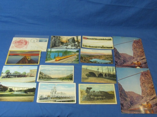 Railroad Train Post Cards (13) & Chicago Railroad Fair Envelope – Used & Unused