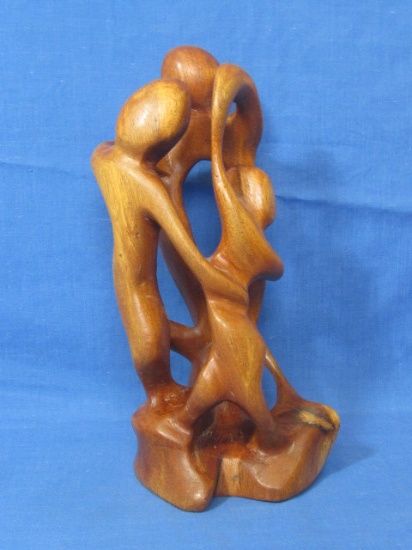 Wooden Sculpture – 3 Figures Intertwined – Hand Carved Appx 11” Tall on 4” x 4 3/4” Base