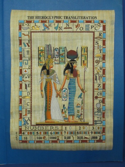 Hand Painted Egyptian Papyrus Hieroglyphic Translation (ABC's & Numbers) – 11” W x 10” T