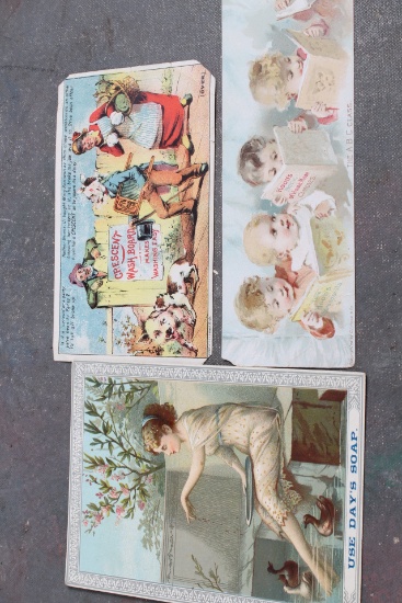 3 Victorian Trade Cards ca. late 1800's Hood's Sasparilla, Crescent Wash Board &
