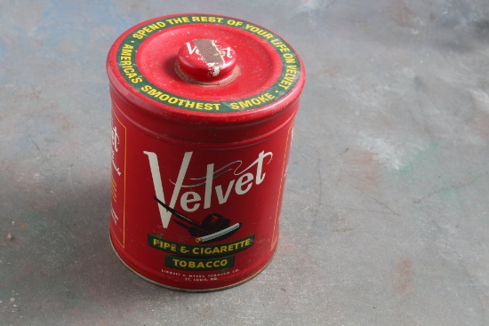 Vintage Velvet Pipe & Cgarette Tobacco Can 6 1/2" Tall