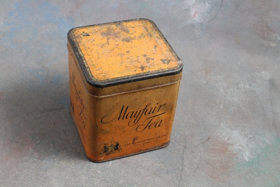 Old Mayfair Tea Orange Pekoe India Ceylon Advertising Tin Can 1/2 Pound Size