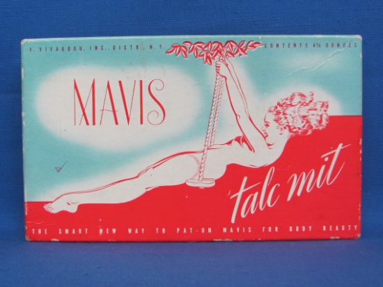 Vintage “Mavis Talc Mit” by Vivaudou – Box has Nude Woman on Swing – 8 3/4” x 5 1/4”