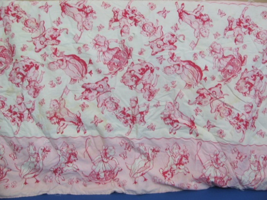 Cute Vintage Baby Quilt – Pinks & Reds – Children Riding Various Animals – 41” x 34”