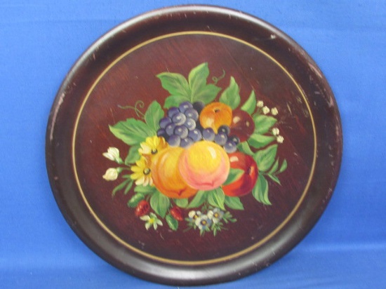 Robinhood Ware Wooden Plate – Painted Fruit Design – 14” DIA – Made in USA