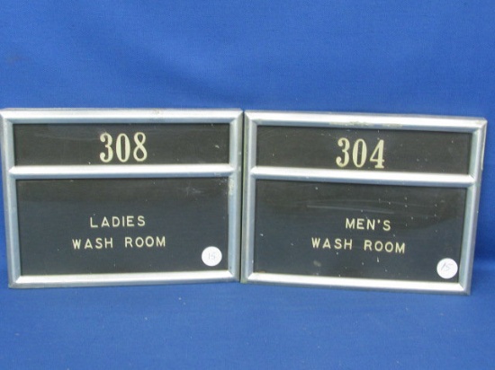 Vintage Signs Ladies Wash Room & Men's Wash Room 6 1/2” T x 8 1/2” W each – Framed under Glass