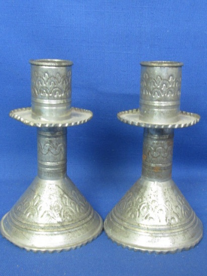 Vintage Tin Work Candle Sticks 6” Tall each – As in Photos