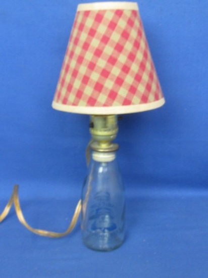 Milk Bottle Lamp  - Appx 12” Tall  - made with a British 5” Tall  “School Bell Cooperative” Milk Bot