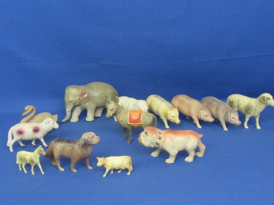 13 Celluloid Animals Between 1 ½ and 3” Tall – 2 Marked Japan, 1 Unmarked Others Made in USA