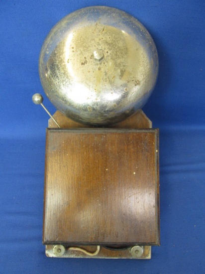 Vintage Alarm Bell – 6” DIA Bell  on a wooden Wall Mounting 13 1/2” L x 5 1/2” W