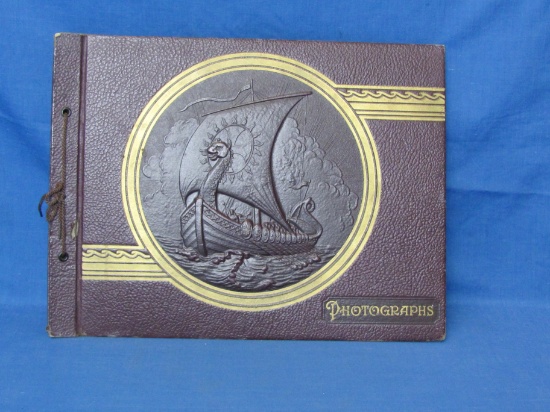 Purple-and-Gold Faux-Leather with & Embossed Viking Ship Design Scrapbook – 15”x11” -