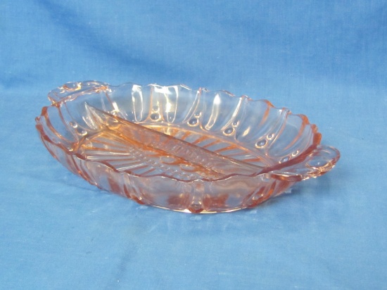 Pink Anchor Hocking Depression Glass Relish Dish – Oyster and Pearl Design -