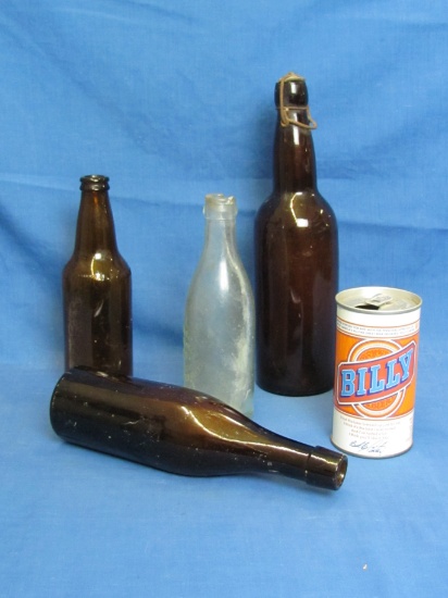 Vintage Glass Beer Bottles and 1 Can - “Billy Beer” - “Queen City Bottling Works” - “Hamms” -