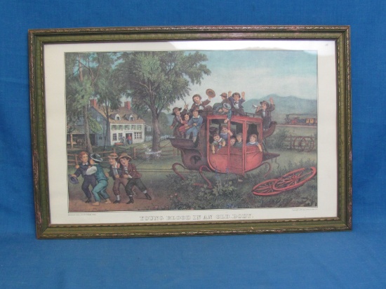 “Young Blood in an Old Body” - Framed - Reprinted Currier and Ives – Copyright 1874 – 11x17 -