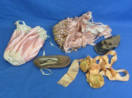 Mixed Lot - Old Victorian Draw-string Purses – Ribbon – Mismatched Slippers -