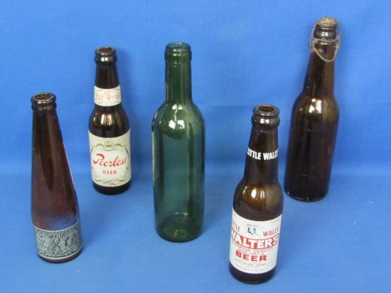 Lot of 5 Nice Vintage Beer Bottles - “Little Wally” - “Elf Pale Dry Peerless Beer” - Others! -