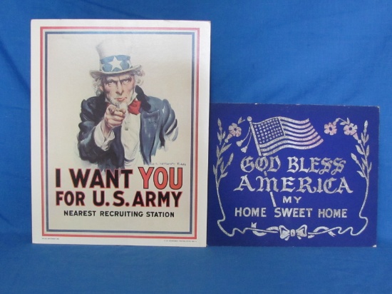 Two Nice Patriotic Prints - “I Want YOU” and “God Bless America” - Good Condition -