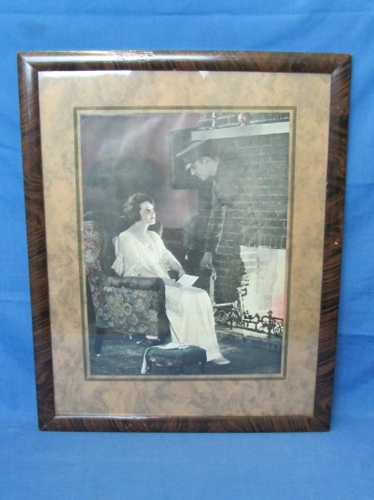 Beautiful Framed Vintage Print – Woman with Letter – Soldier-Husband's Ghost Watching -