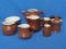 Lot: Hall China Creamers & Jars – Shenango Teapot – all in Brown – Tallest is 4” teapot