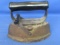Vintage Sad Iron & Metal Iron Cover w/ Wood Handles -6” L – 2 Pieces