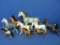 Box Of 10 Plastic Toy Horses – Asst Sizes – 4” Flocked to 11”  - No Brands or makers Marks