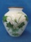 Small Milk Glass Vase with Hand Painted Green Ivy Design – 4 1/8” tall