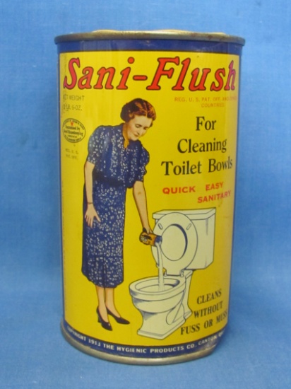 Vintage Tin “Sani-Flush for Cleaning Toilet Bowls” - Last copyright is 1938 – 5” tall