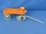 Vintage Metal Toy – Horse-Drawn Manure Spreader – Painted Orange and Gray – Unmarked
