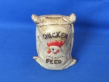 Ceramic “Chicken Feed” Coin Bank – Looks Just Like Burlap Sack! - 5” Tall -